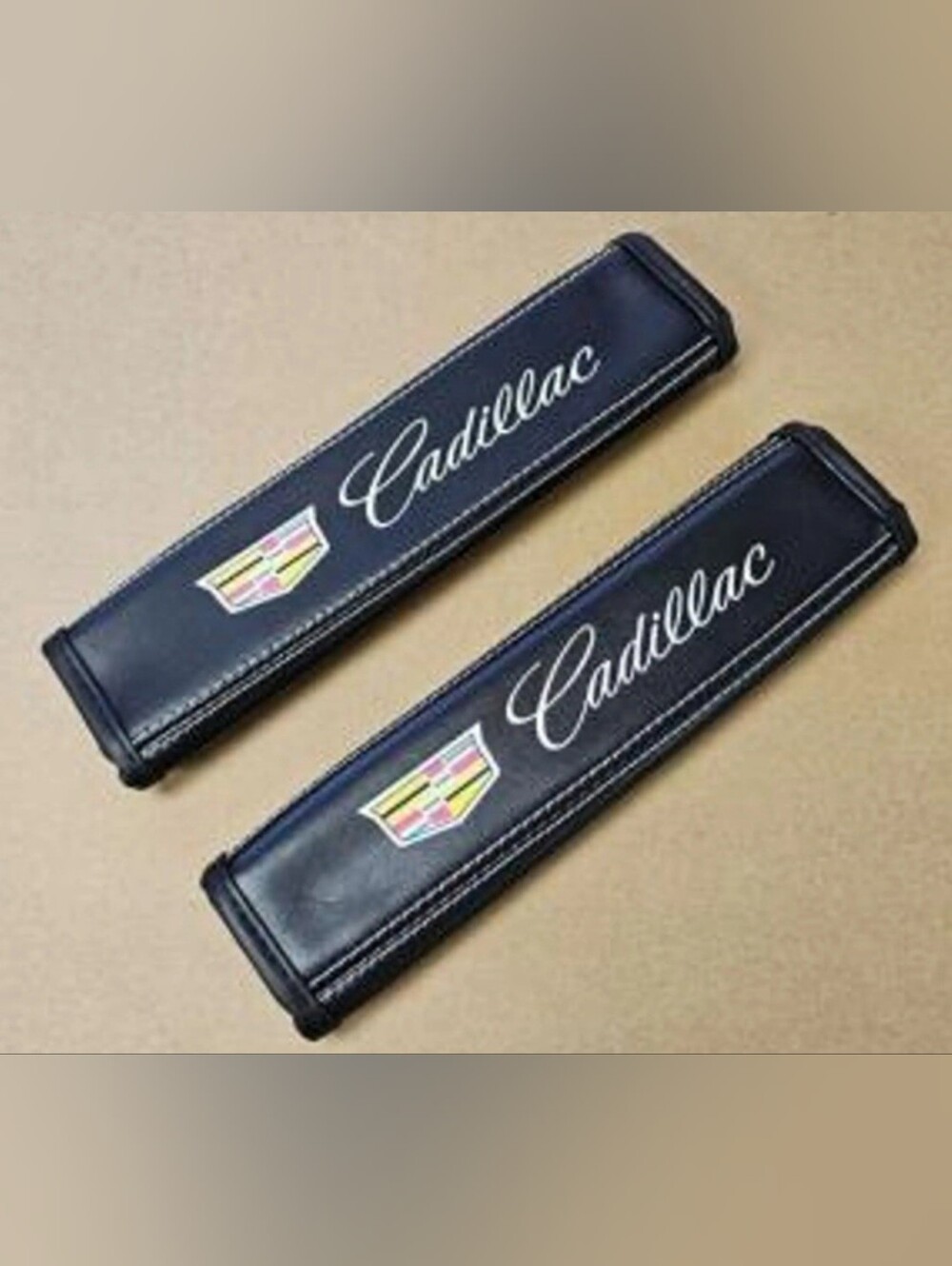 2 Cadillac seat belt pads velcro closure Universal Fit See 2 Designs